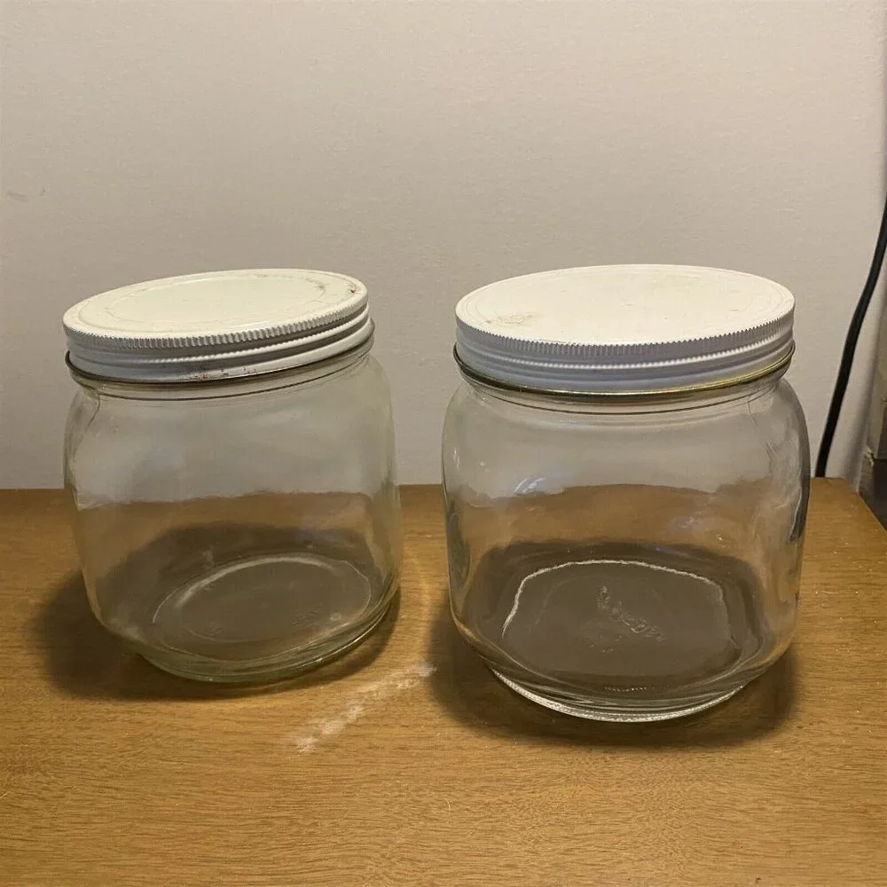 Vintage Glass Jars Canisters Set of 2 Ball Wide Mouth Metal Lids Farmhouse
